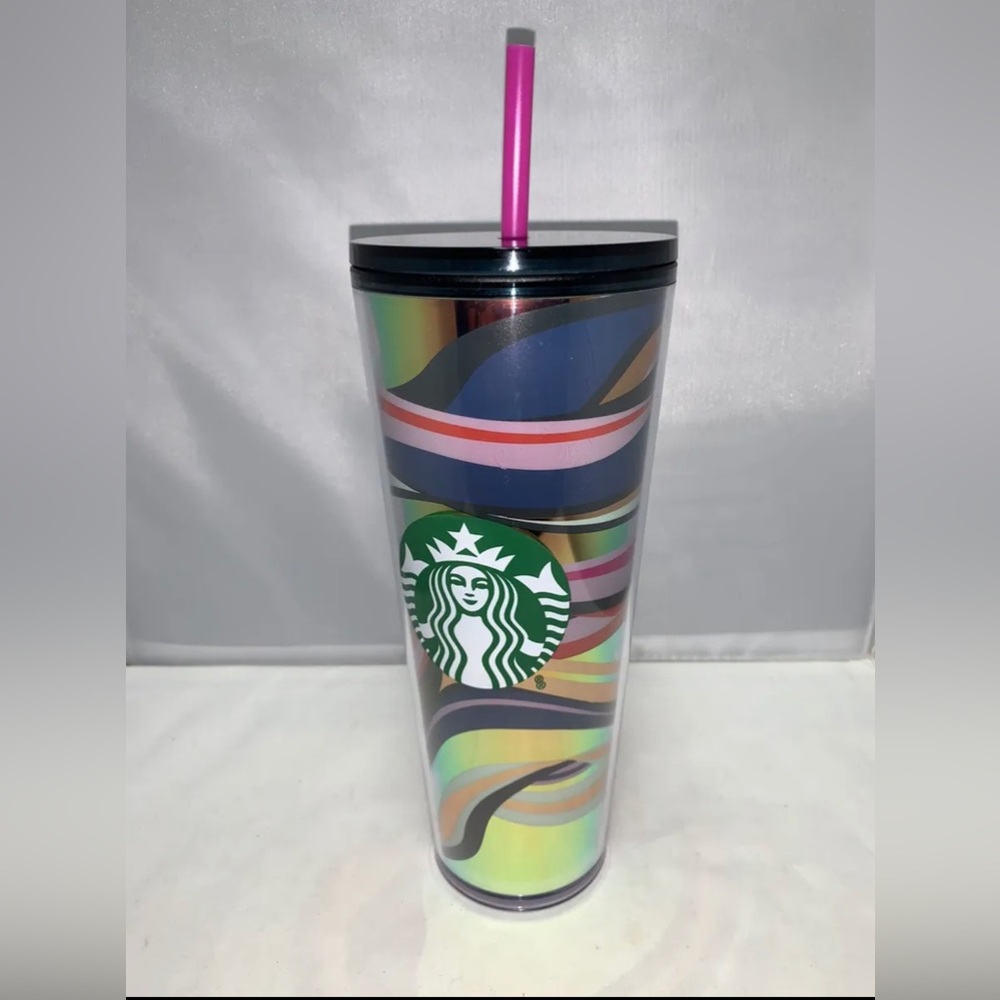 Starbucks Christmas 2021 24oz Holiday Swirl Tumbler (Cold Cup): Blue, Pink, Gold